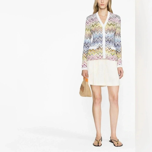 Missoni ZigZag Knit Cardigan Sweater Top 2025 White Crochet Chevron Multicolor - Picture 14 of 16